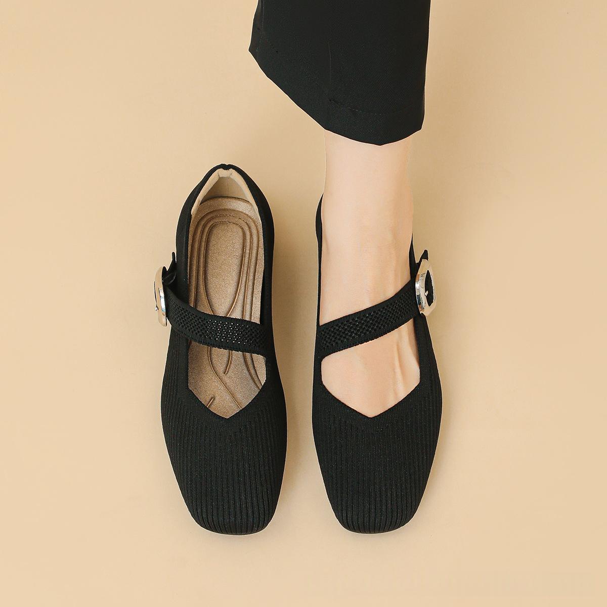 Sarah Express Women's Mary Jane Knit Flat Shoes