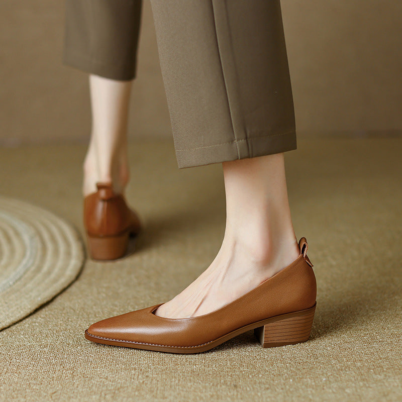 Sarah Express Women's Sheepskin Pointed Toe Chunky Heels