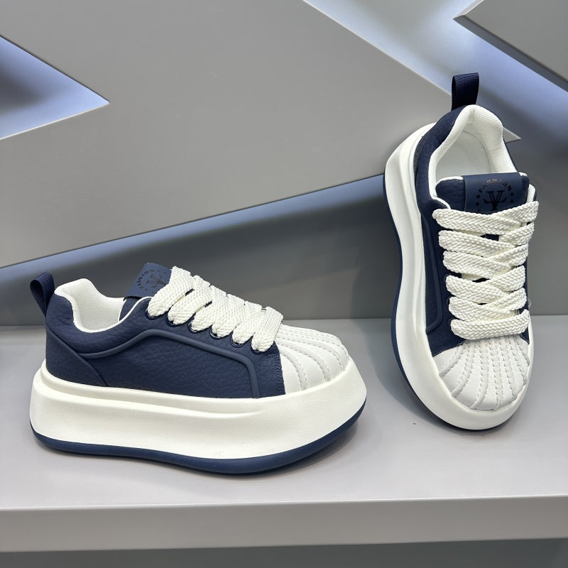 New Autumn Shell Toe Leather Sports Casual Skate Shoes, Versatile Thick Sole Low-top White Sneakers – product detail alternate view 3