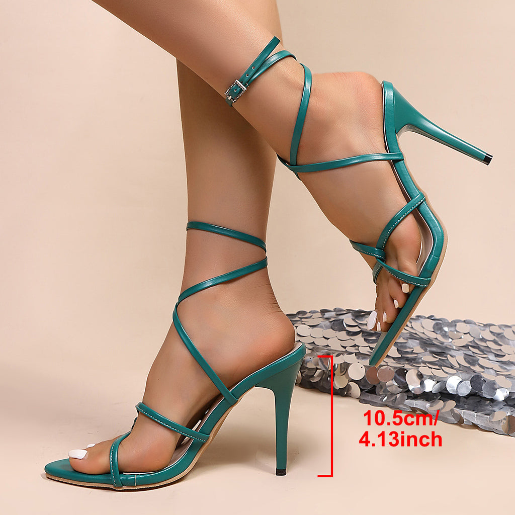 Sarah Express Green Open-Toe Lace-Up Stiletto Pumps