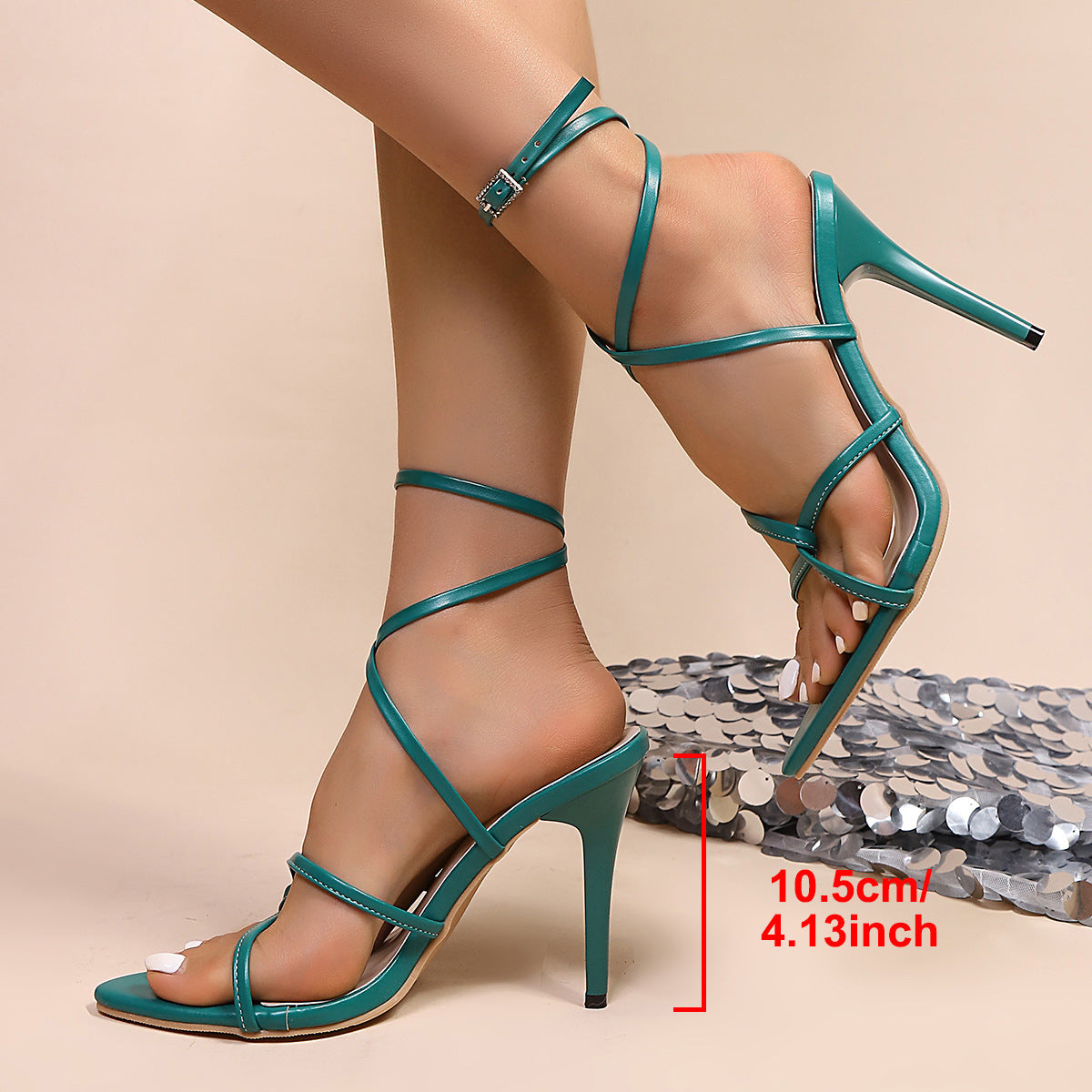 Sarah Express Green Open-Toe Lace-Up Stiletto Pumps