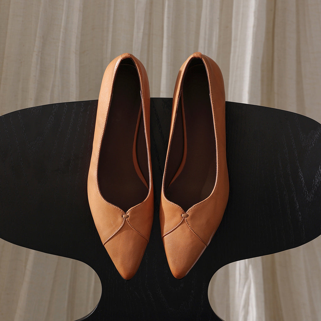 Sarah Express Washed Cowhide Kitten Heel Pumps