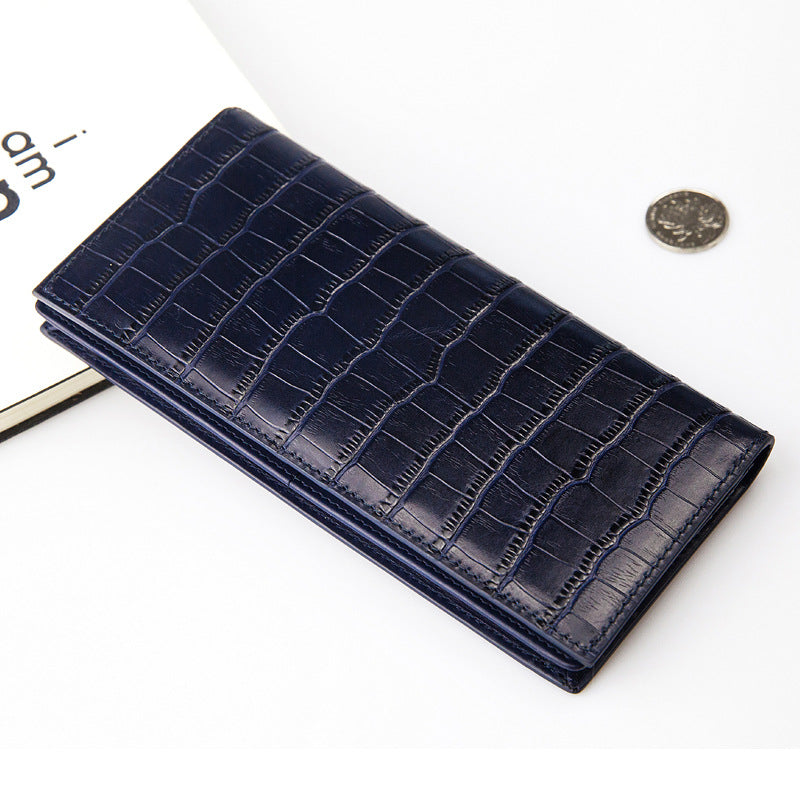 Sarah Express Crocodile Pattern Cowhide Men's Long Wallet Blue