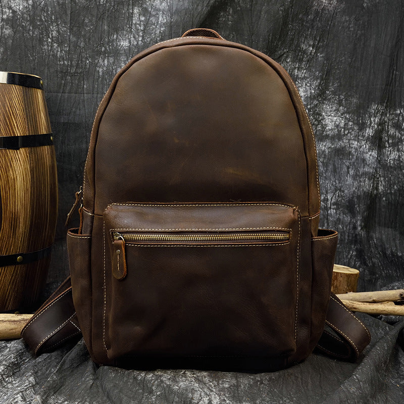 Sarah Express Structured Leather Travel Backpack for Men Brown 18inches