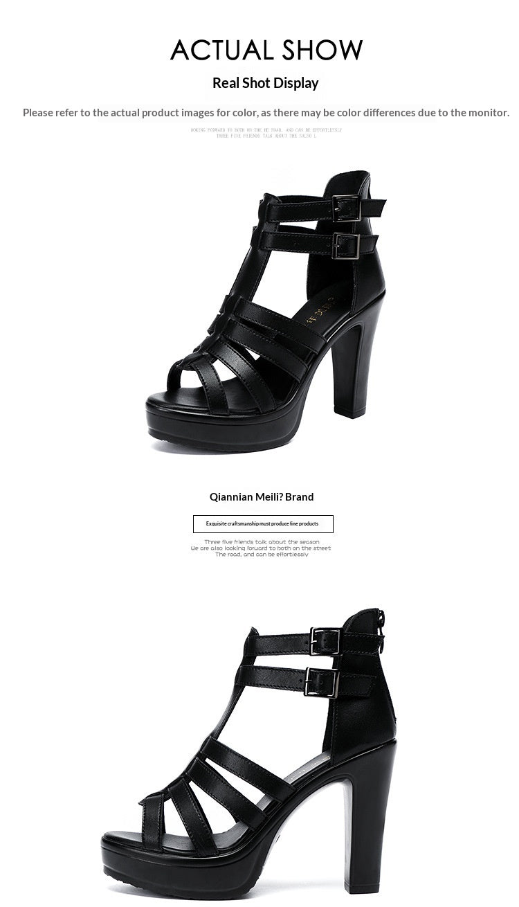 Sarah Express Women's Platform Chunky Heel Roman Sandals