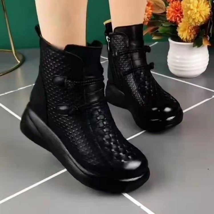 Sarah Express Fleece-Lined Mid-Calf Wedge Winter Boots Black With Velvet