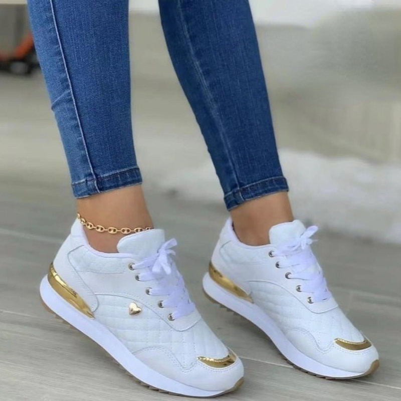 Sarah Express Quilted Patchwork Lace Up Sneakers White