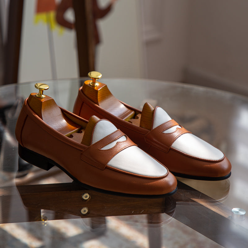 Sarah Express Men's Two-Tone Leather Penny Loafers