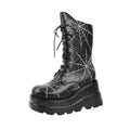 Sarah Express Spiderweb Wedge Mid-Calf Platform Boots Black