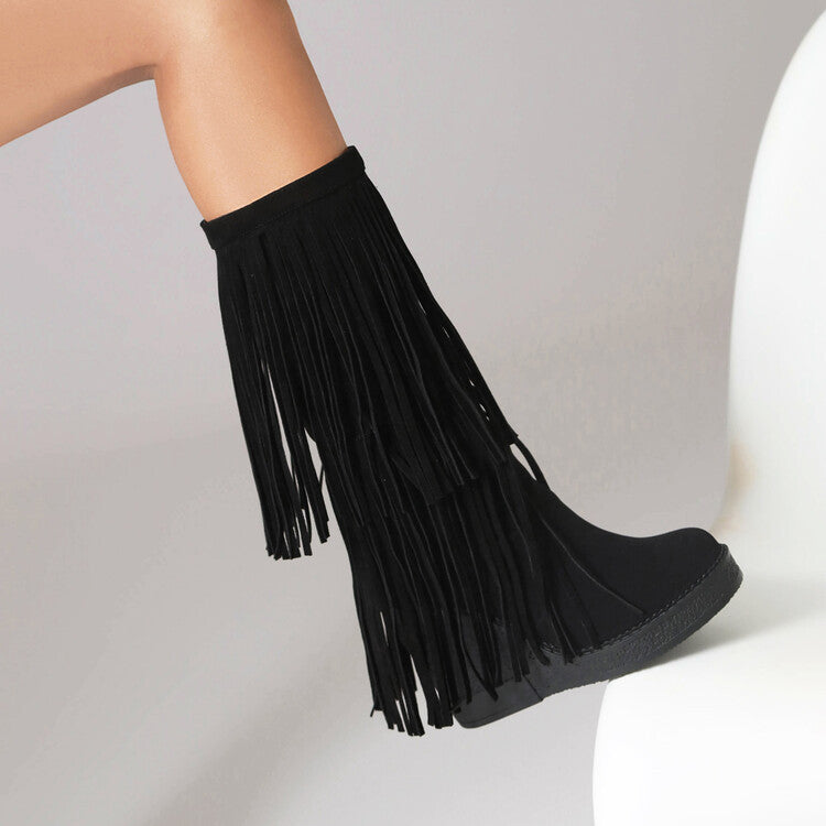 Sarah Express Women's Retro Tassel Wedge Boots