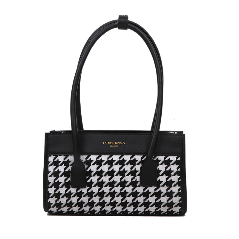 Sarah Express Structured Houndstooth Pattern Handbag Black