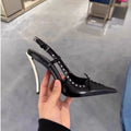Sarah Express Pointed-Toe Stiletto Heels with Rivet Detail Black