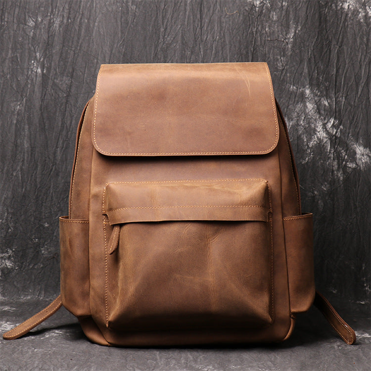 Sarah Express Retro Cowhide Leather Vertical Backpack Brown