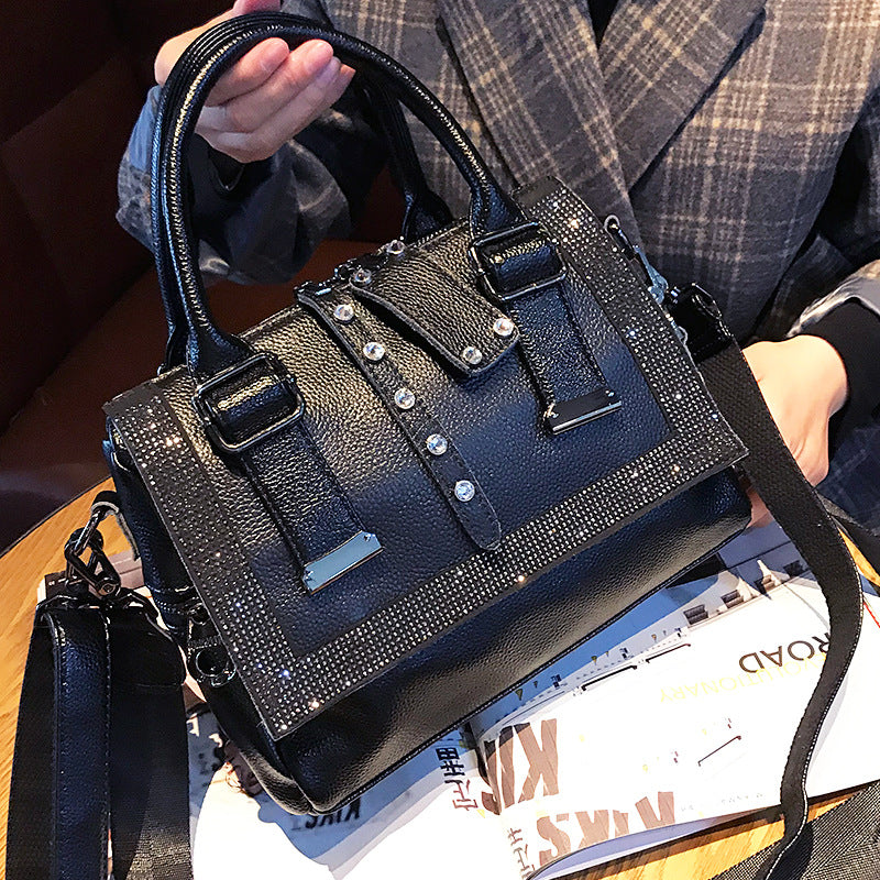 Sarah Express Rhinestone Embellished Soft Leather Handbag