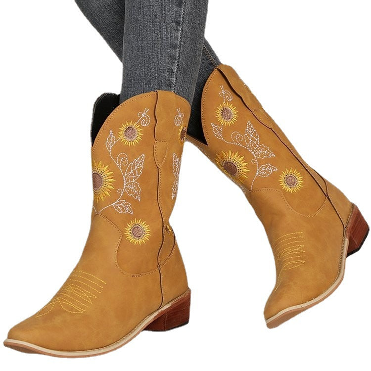 Sarah Express Embroidered Sunflower Western Martin Boots