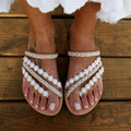 Sarah Express Rhinestone Lace Beading Flat Sandals White