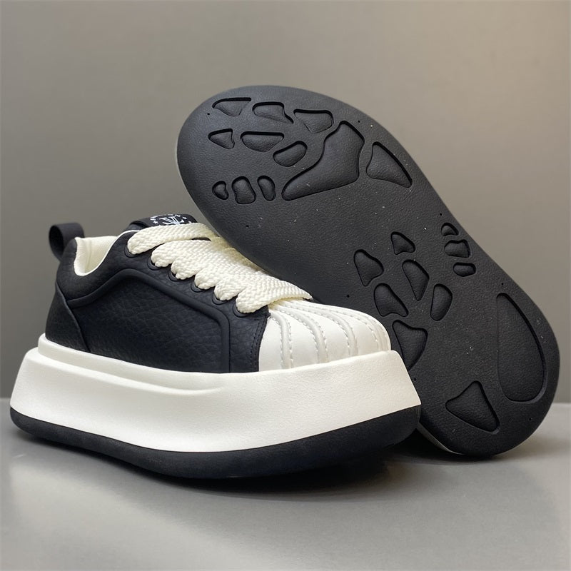 New Autumn Shell Toe Leather Sports Casual Skate Shoes, Versatile Thick Sole Low-top White Sneakers – product detail alternate view 5
