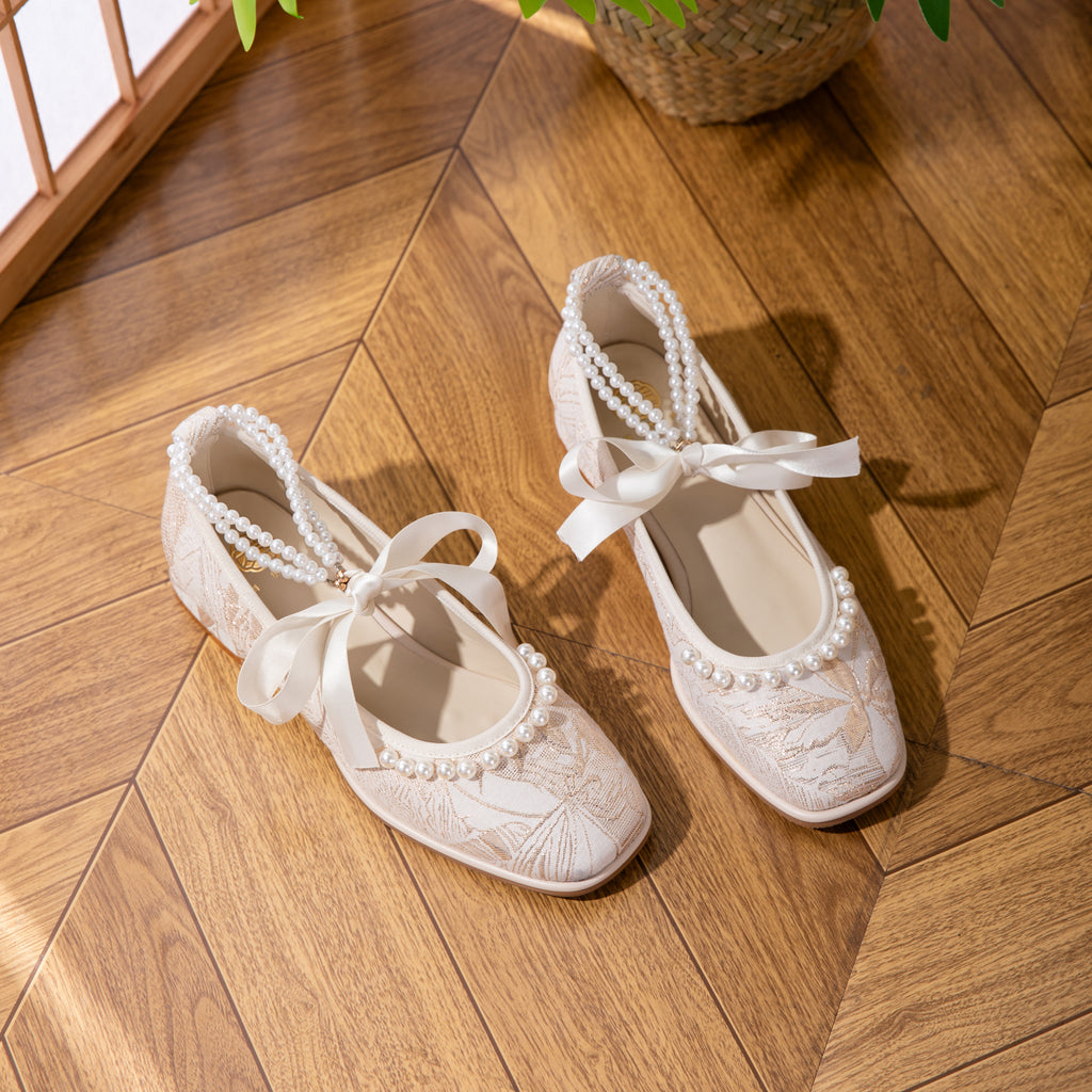 Sarah Express Jacquard Mary Jane Low Heel Shoes