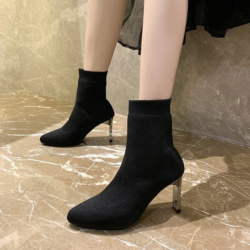 Sarah Express Pointed Toe High Heel Sock Boots