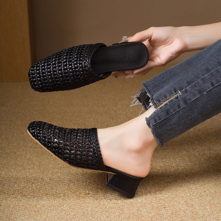 Sarah Express Woven Square Toe Casual Summer Sandals