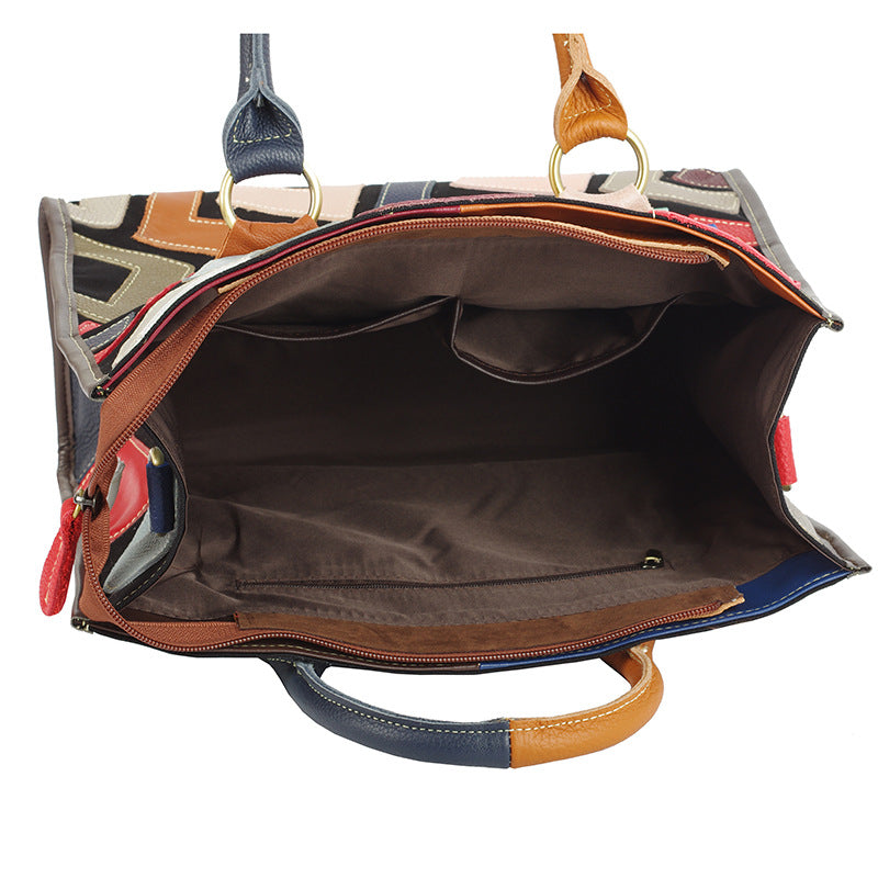 Sarah Express Geometric Pattern Stitching Leather Crossbody Bag