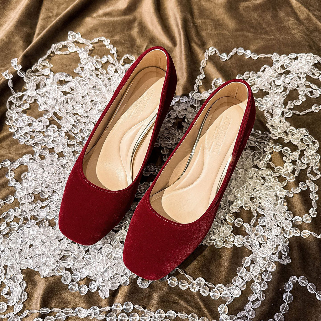 Sarah Express Red Square-toe Chunky-heel Wedding Pumps
