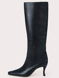 Sarah Express Square Toe Microfiber Knee High Boots Black