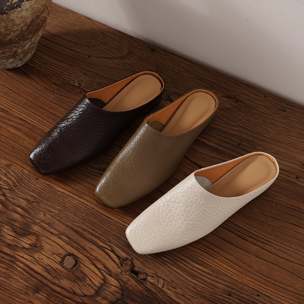 Sarah Express Square Toe Cowhide Low Block Mules