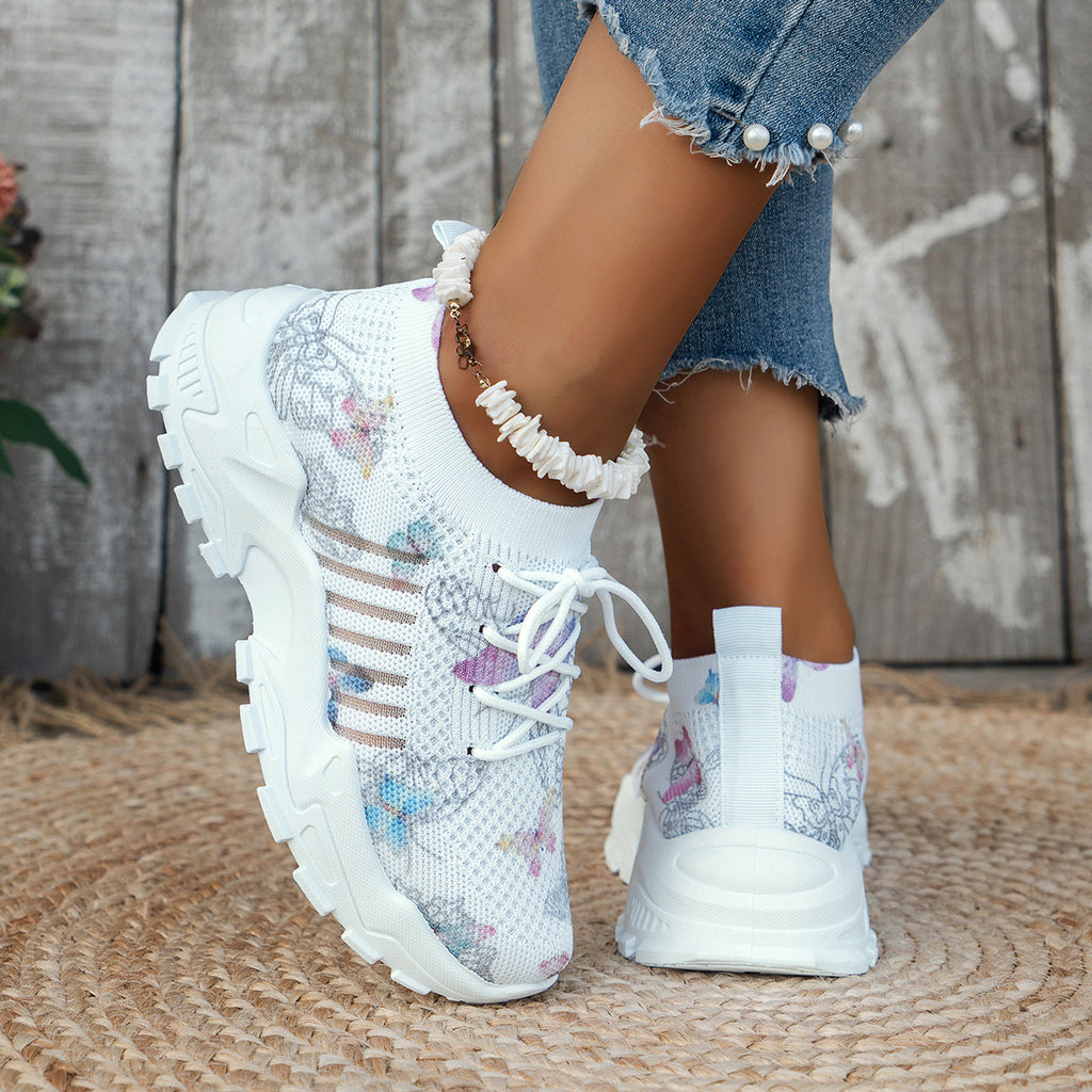 Butterfly Print Mesh Sneakers Women's Flat Heel Casual Shoes Fashion Running Jogging Walking Sports Shoes – product detail alternate view