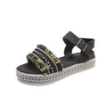 Sarah Express Women's Tassel Denim Flat Sandals Black