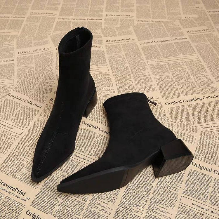 Sarah Express Pointed-Toe Chunky Heel Ankle Boots
