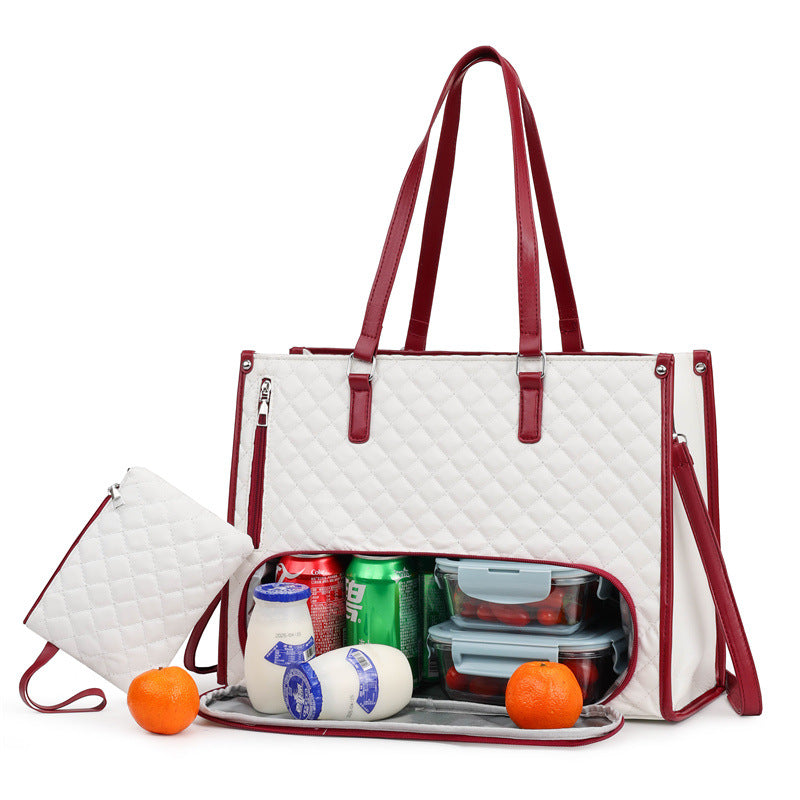 Sarah Express 2-in-1 Expandable Tote and Lunch Bag White With Red
