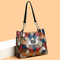 Sarah Express Geometric Pattern Color-Matching Shoulder Tote Bag Black