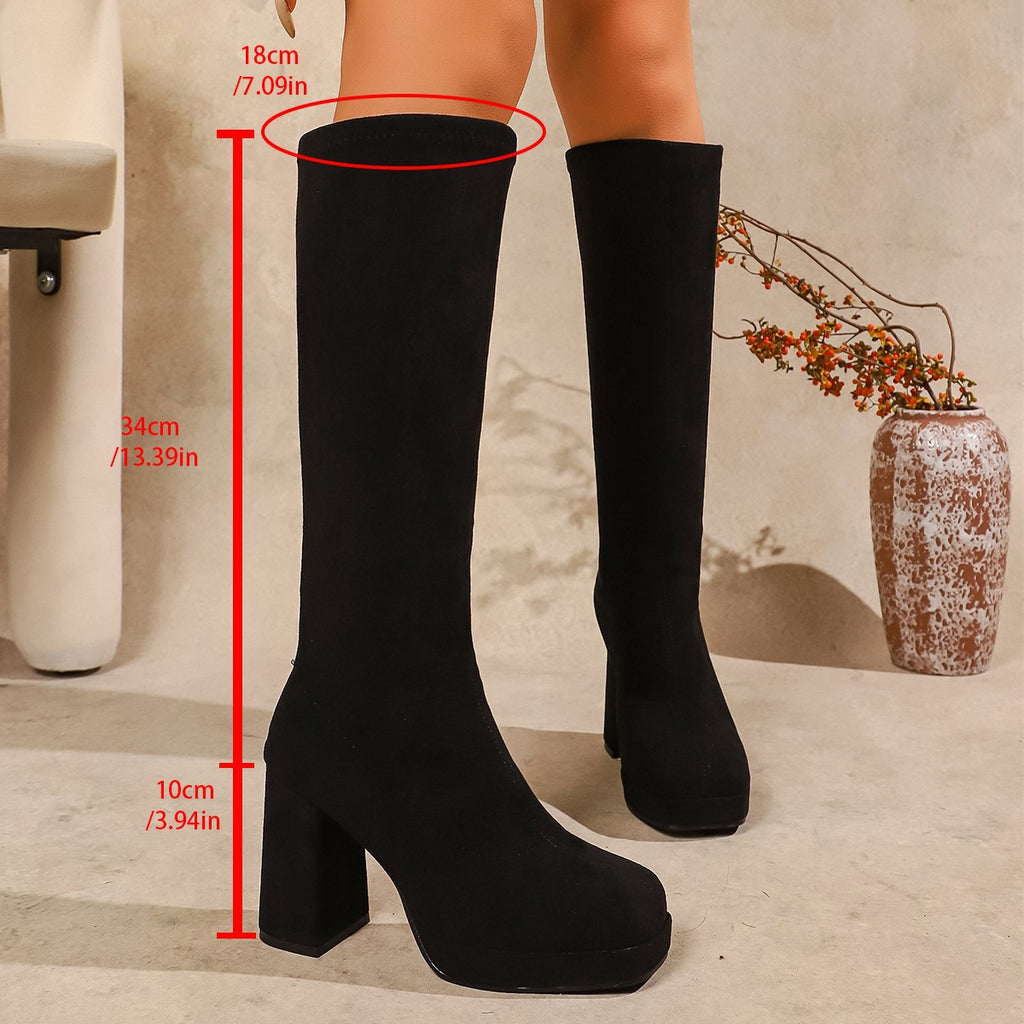 Sarah Express Women's Chunky Heel Square Toe Boots