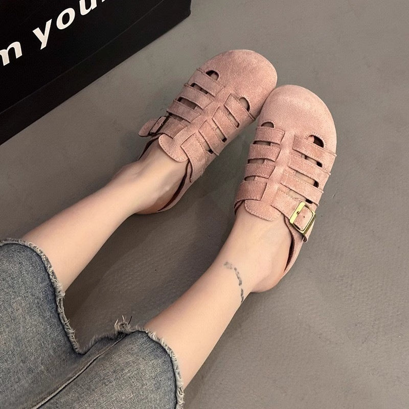 Sarah Express Women's Suede Round-Toe Casual Sandals