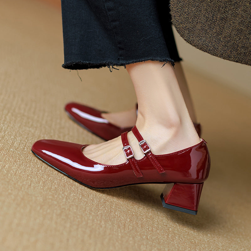 Sarah Express Square Toe Chunky Heel Office Pumps