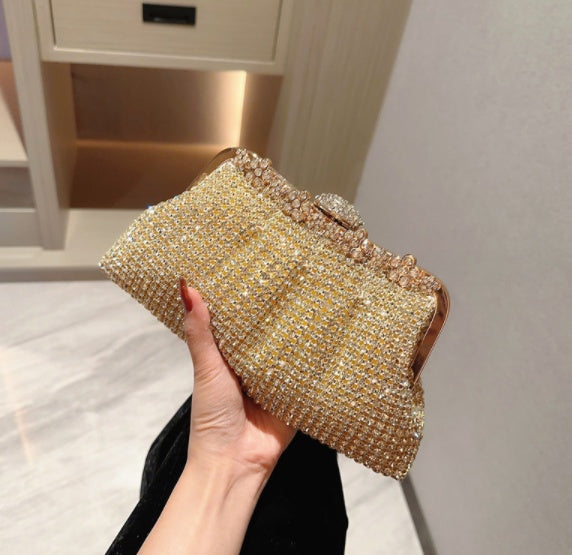 Sarah Express Rhinestone Embellished Dumpling Dinner Clutch Gold