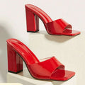 Sarah Express Square Toe Block Heel Slip-On Sandals Red