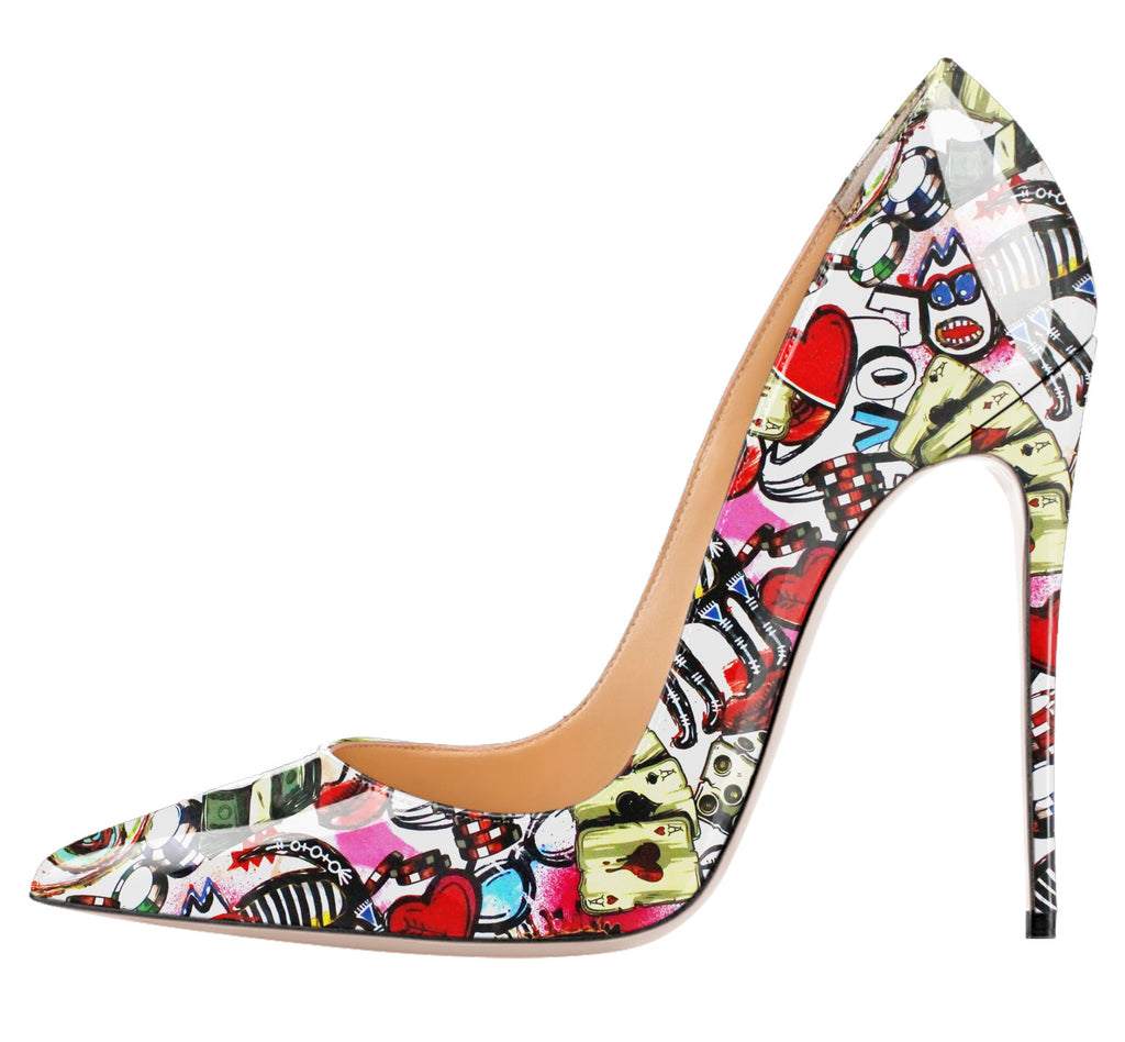 Sarah Express Playing Card Print Stiletto Heels