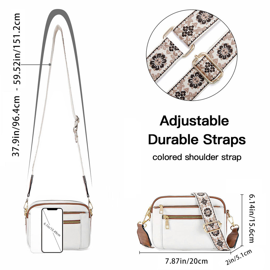 Sarah Express Triple-Zipper Crossbody Bag With Embroidered Strap