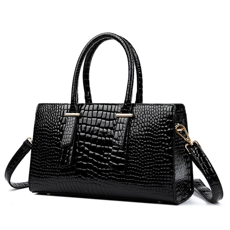 Sarah Express Crocodile Pattern Structured Messenger Shoulder Bag Black