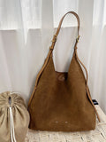 Sarah Express Suede Bucket Shoulder Bag Patchwork Detail Brown 34x30x10cm