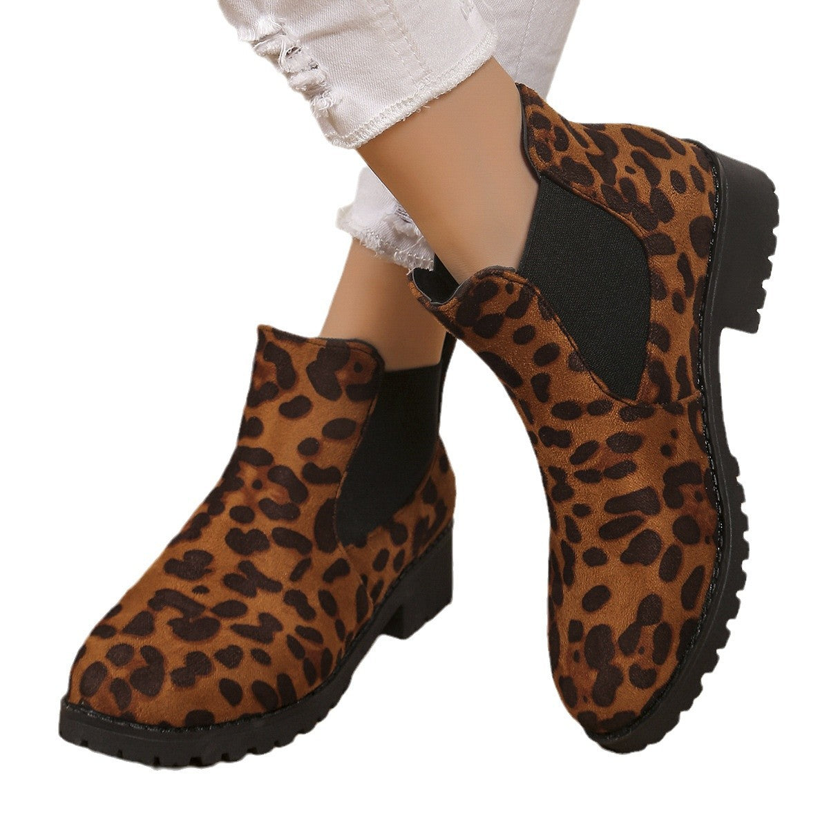 Sarah Express Leopard Print Mid Heel Ankle Boots