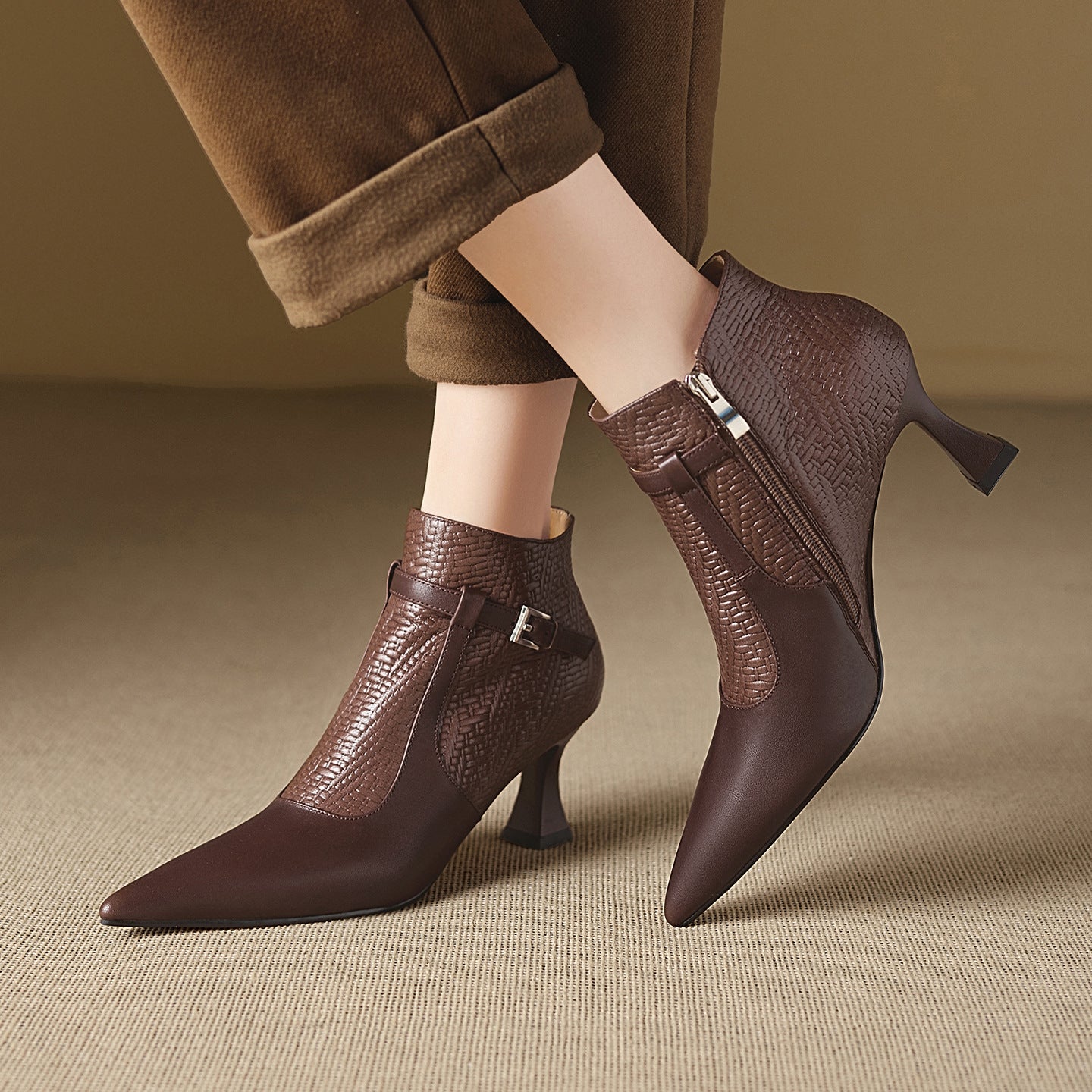 Sarah Express Pointed Toe Chunky Heel Ankle Boots