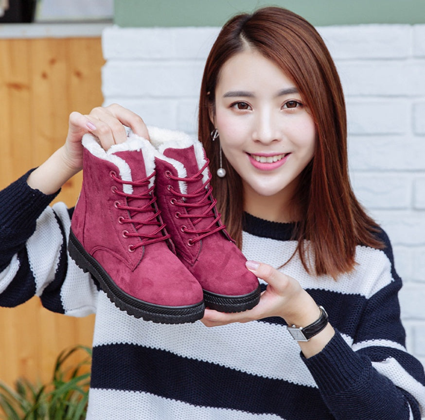 Sarah Express Women's Plush Lined Waterproof Snow Boots Red