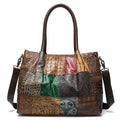 Sarah Express Patchwork Cowhide Leather Shoulder Handbag Random color matching