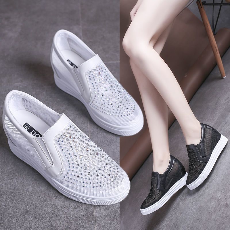 Sarah Express Breathable Mesh Hidden-Heel Rhinestone Sneakers