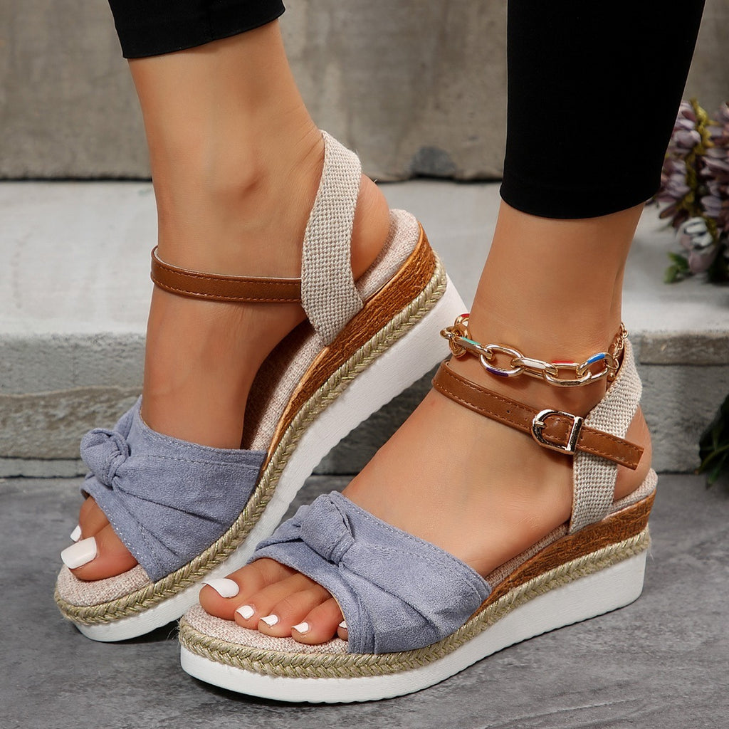 Sarah Express Linen Bow Wedge Platform Sandals