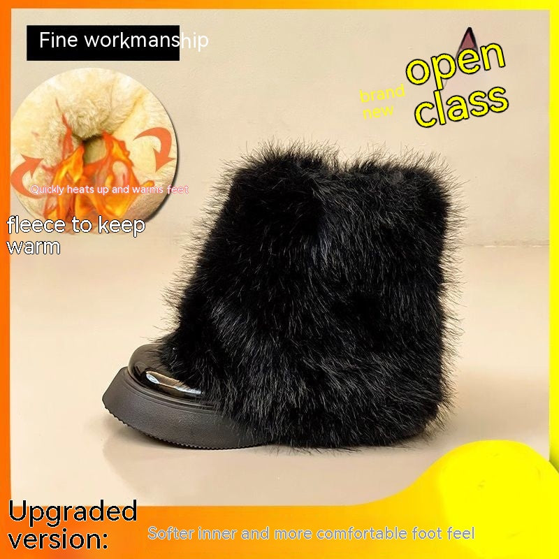 Sarah Express Fleece Lined Platform Winter Snow Boots Black Upgraded Version