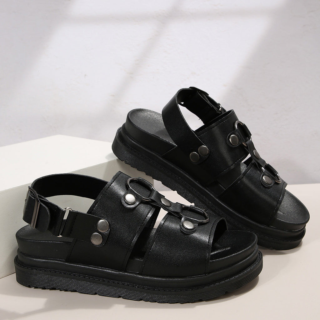 Sarah Express Women's Rivet Buckle Platform Sandals